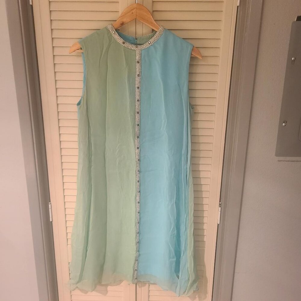 R&K Originals Vintage 1960's Mod Go-Go Dress Chiffon Rhinestones Sz 16